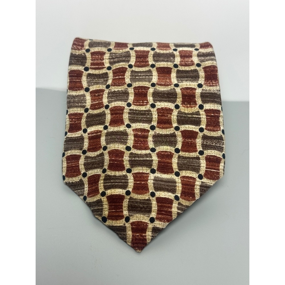 Lord & Taylor Necktie Brown‎ Beige Geometric Print Silk Career Tie